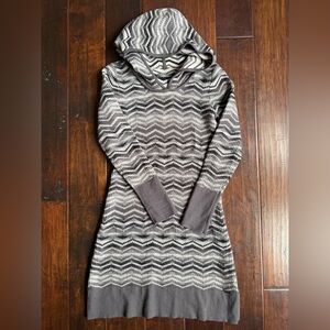 Prana Chevron Meryl Striped Hooded Gray Sweater Dress